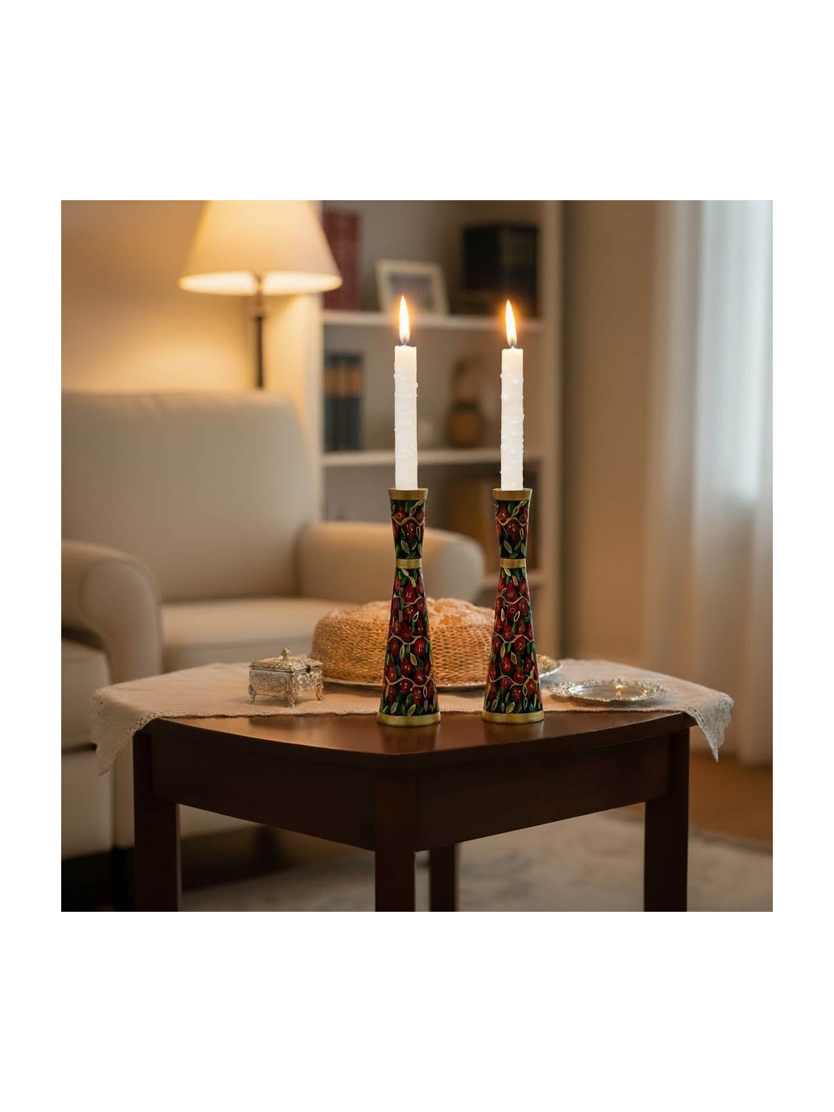 Hand Painted Pomegranate Candlesticks by Yair Emanuel 8.5' / 21 cm