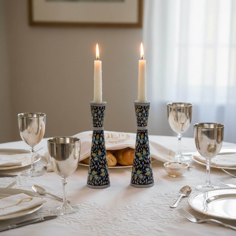 Hand Painted Pomegranate Candlesticks by Yair Emanuel 8.5' / 21 cm