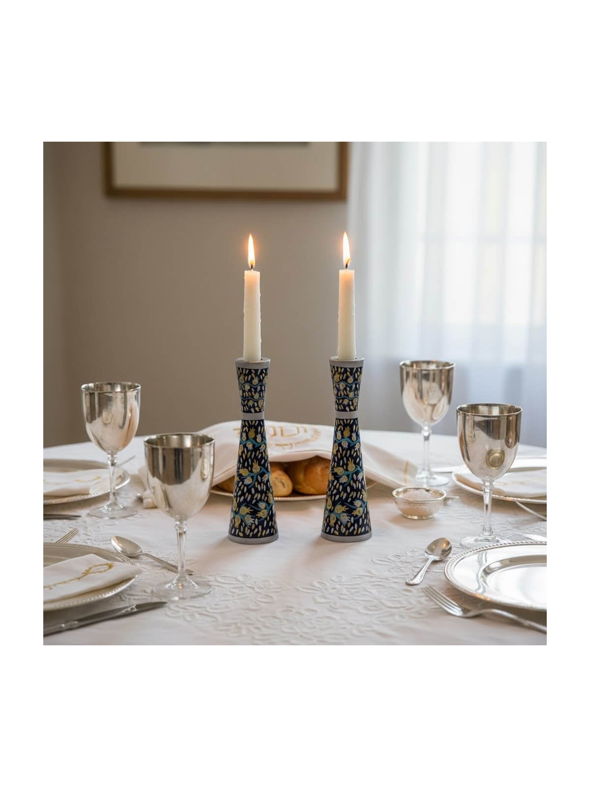 Hand Painted Pomegranate Candlesticks by Yair Emanuel 8.5' / 21 cm