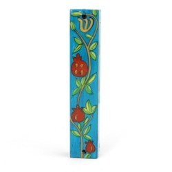 Yair Emanuel Small Wooden Mezuzah - Pomegranate Branches