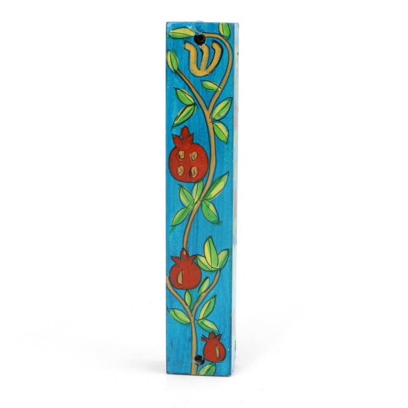 Yair Emanuel Small Wooden Mezuzah - Pomegranate Branches