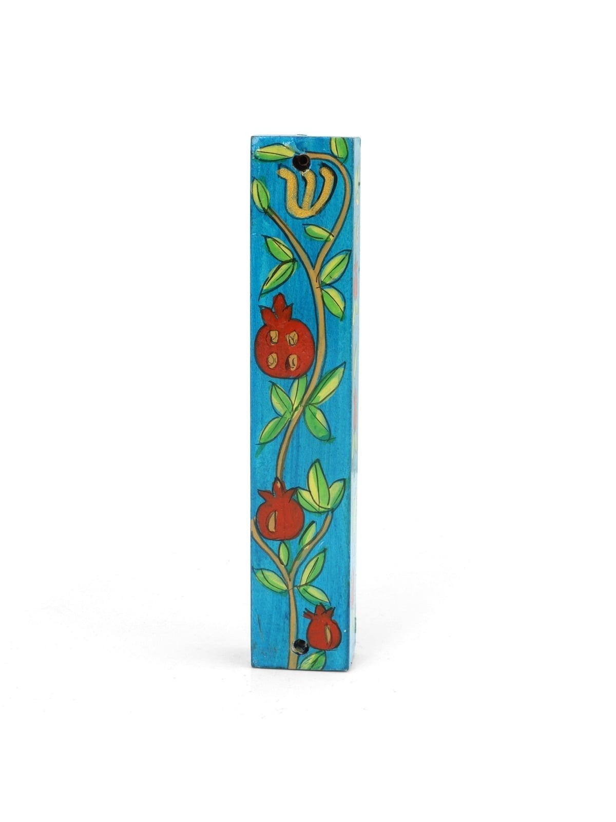 Yair Emanuel Small Wooden Mezuzah - Pomegranate Branches