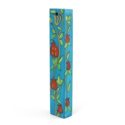 Yair Emanuel Small Wooden Mezuzah - Pomegranate Branches