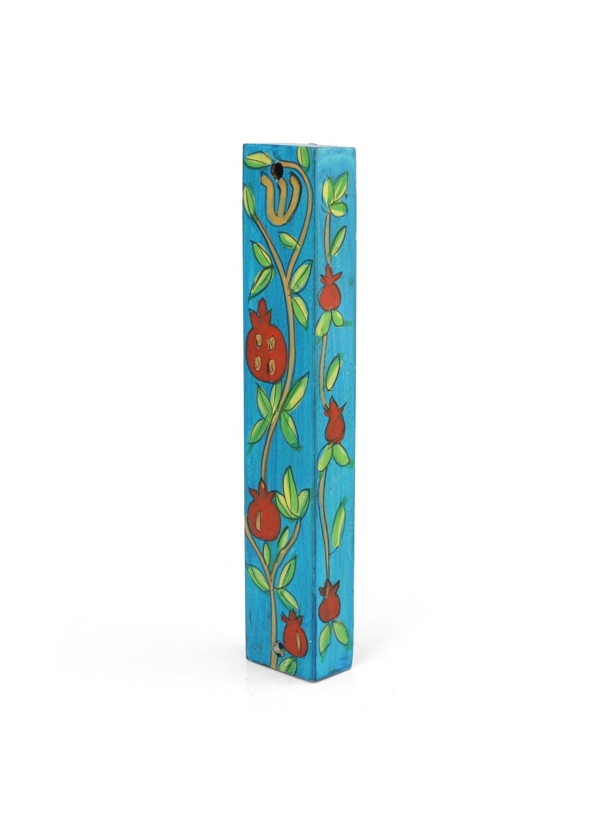 Yair Emanuel Small Wooden Mezuzah - Pomegranate Branches