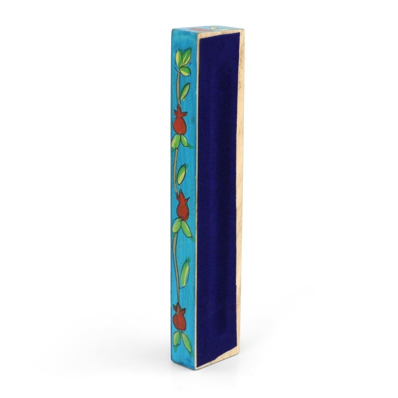 Yair Emanuel Small Wooden Mezuzah - Pomegranate Branches