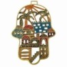 Yair Emanuel Hand Painted Laser Cut Metal Hamsa - Jerusalem - Multicol