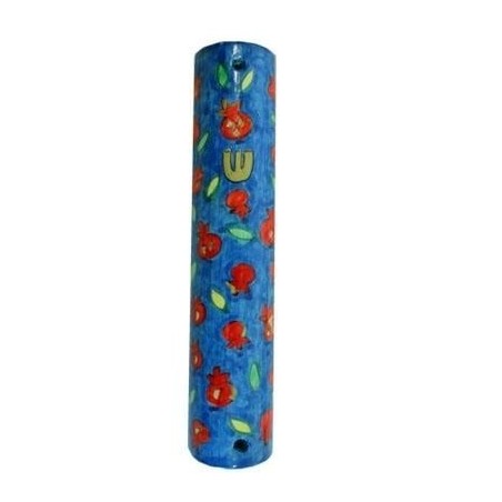 Yair Emanuel Large Wooden Mezuzah - Small Pomegranates