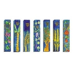 Yair Emanuel Set of Seven Wooden Mezuzahs - 7 Species (Large)