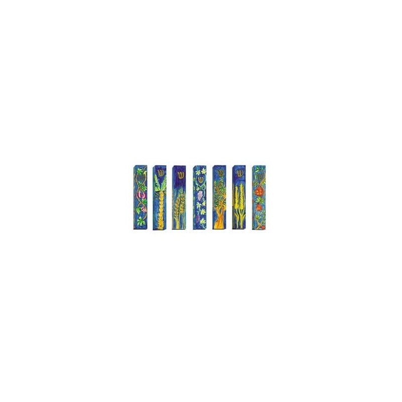 Yair Emanuel Set of Seven Wooden Mezuzahs - 7 Species (Large)
