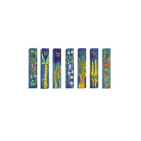 Yair Emanuel Set of Seven Wooden Mezuzahs - 7 Species (Large)