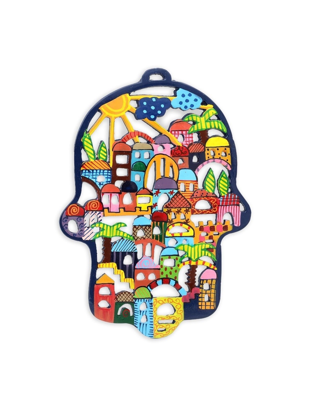 Yair Emanuel Hand Painted Laser Cut Hamsa - Jerusalem (Large)