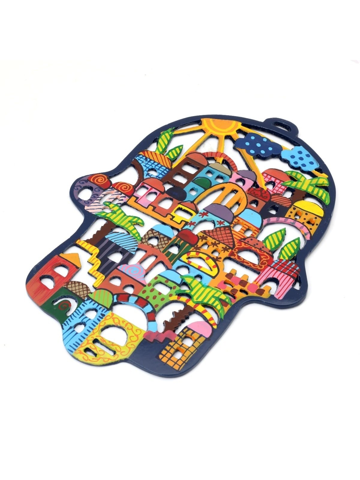 Yair Emanuel Hand Painted Laser Cut Hamsa - Jerusalem (Large)