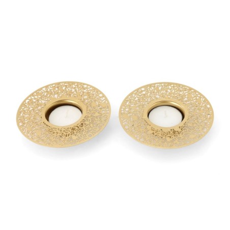 Disc Tea Light Holders with Pomegranate Metal Cutout Design by Yair Em
