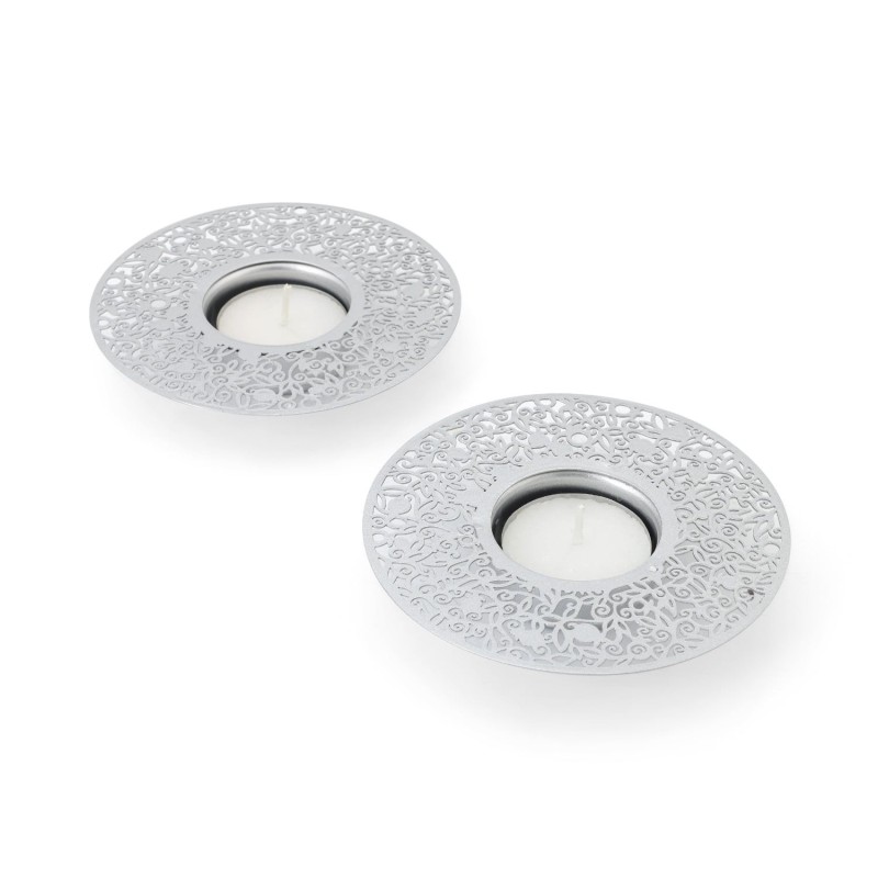 Disc Tea Light Holders with Pomegranate Metal Cutout Design by Yair Em