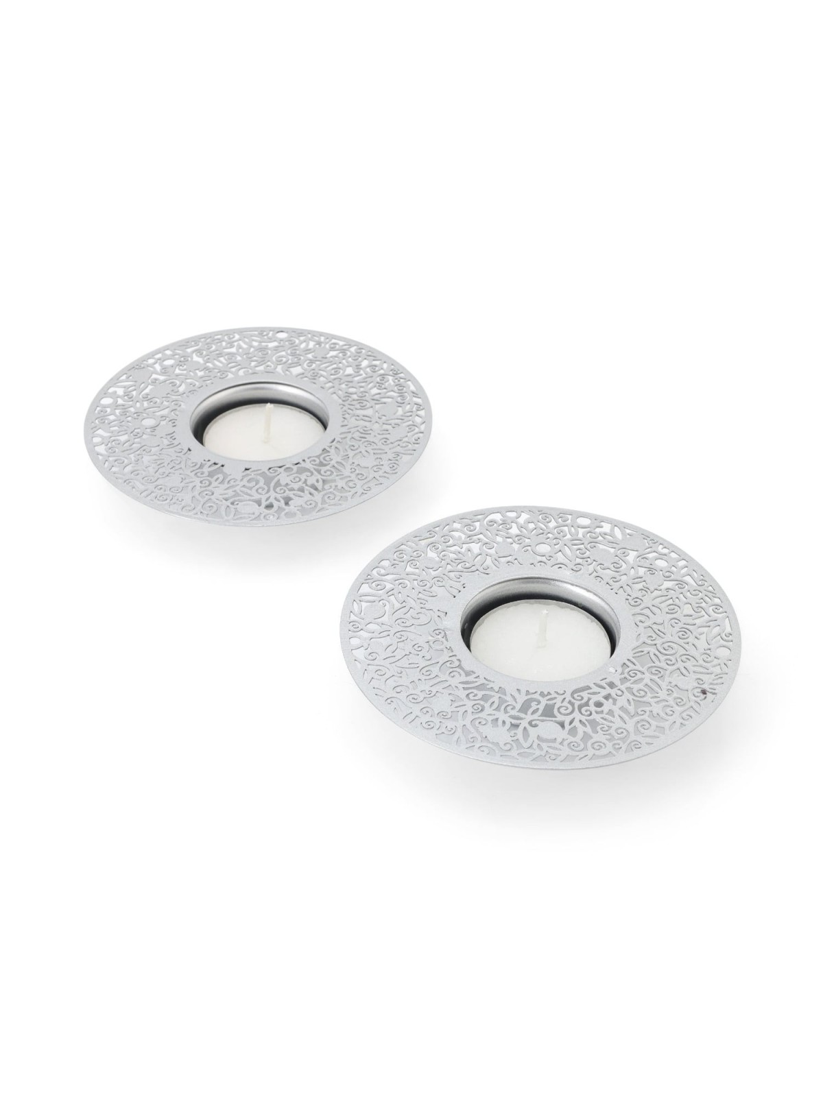 Disc Tea Light Holders with Pomegranate Metal Cutout Design by Yair Em
