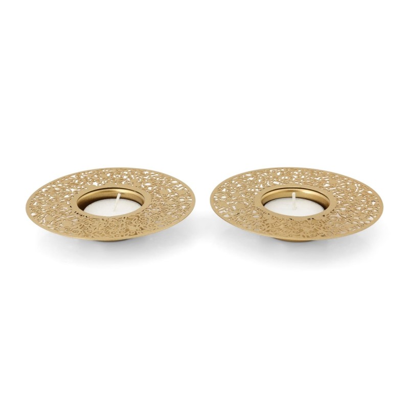 Disc Tea Light Holders with Pomegranate Metal Cutout Design by Yair Em