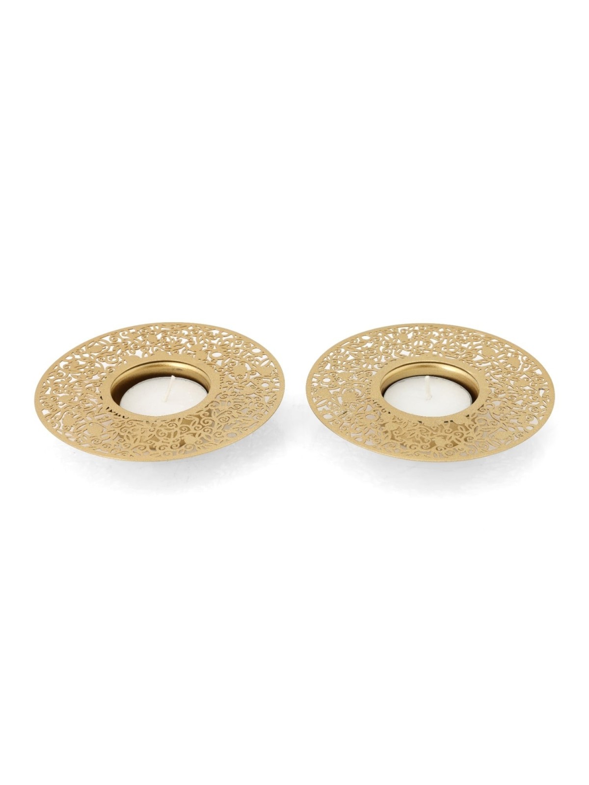 Disc Tea Light Holders with Pomegranate Metal Cutout Design by Yair Em