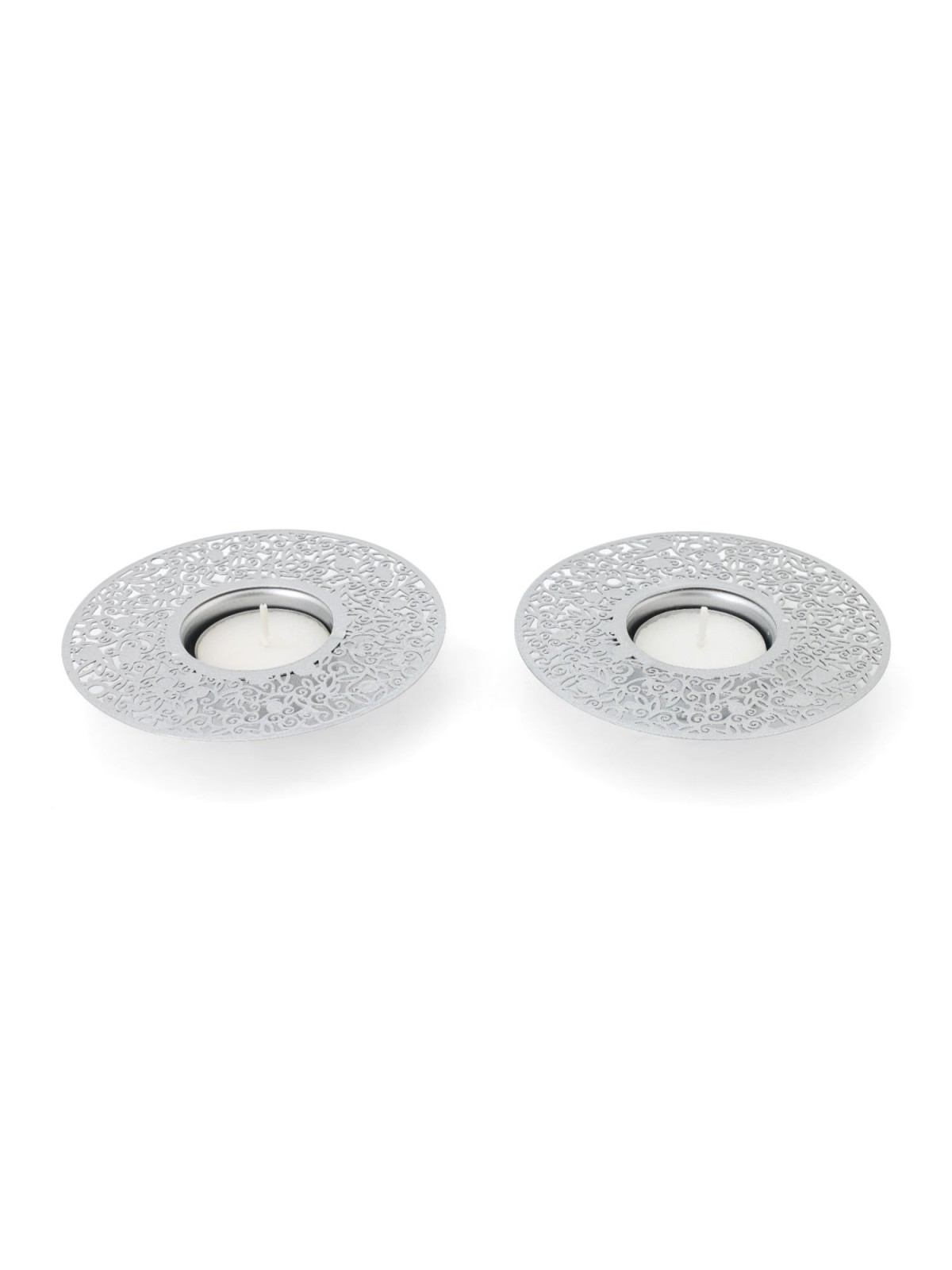 Disc Tea Light Holders with Pomegranate Metal Cutout Design by Yair Em
