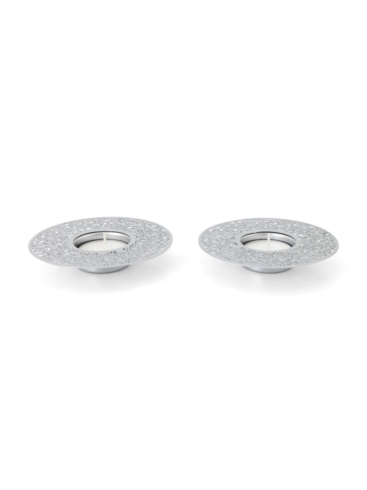 Disc Tea Light Holders with Pomegranate Metal Cutout Design by Yair Em