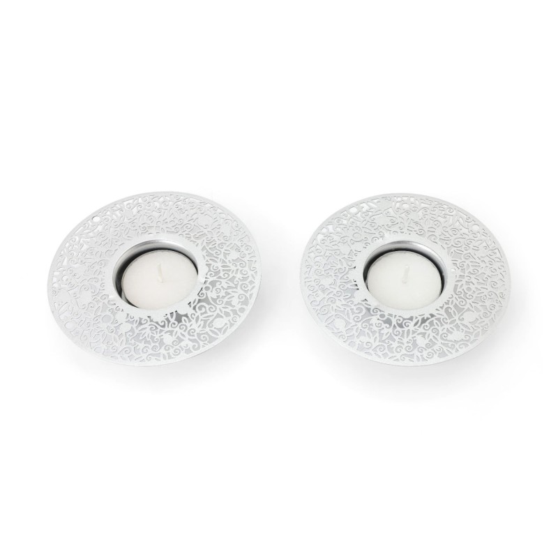 Disc Tea Light Holders with Pomegranate Metal Cutout Design by Yair Em