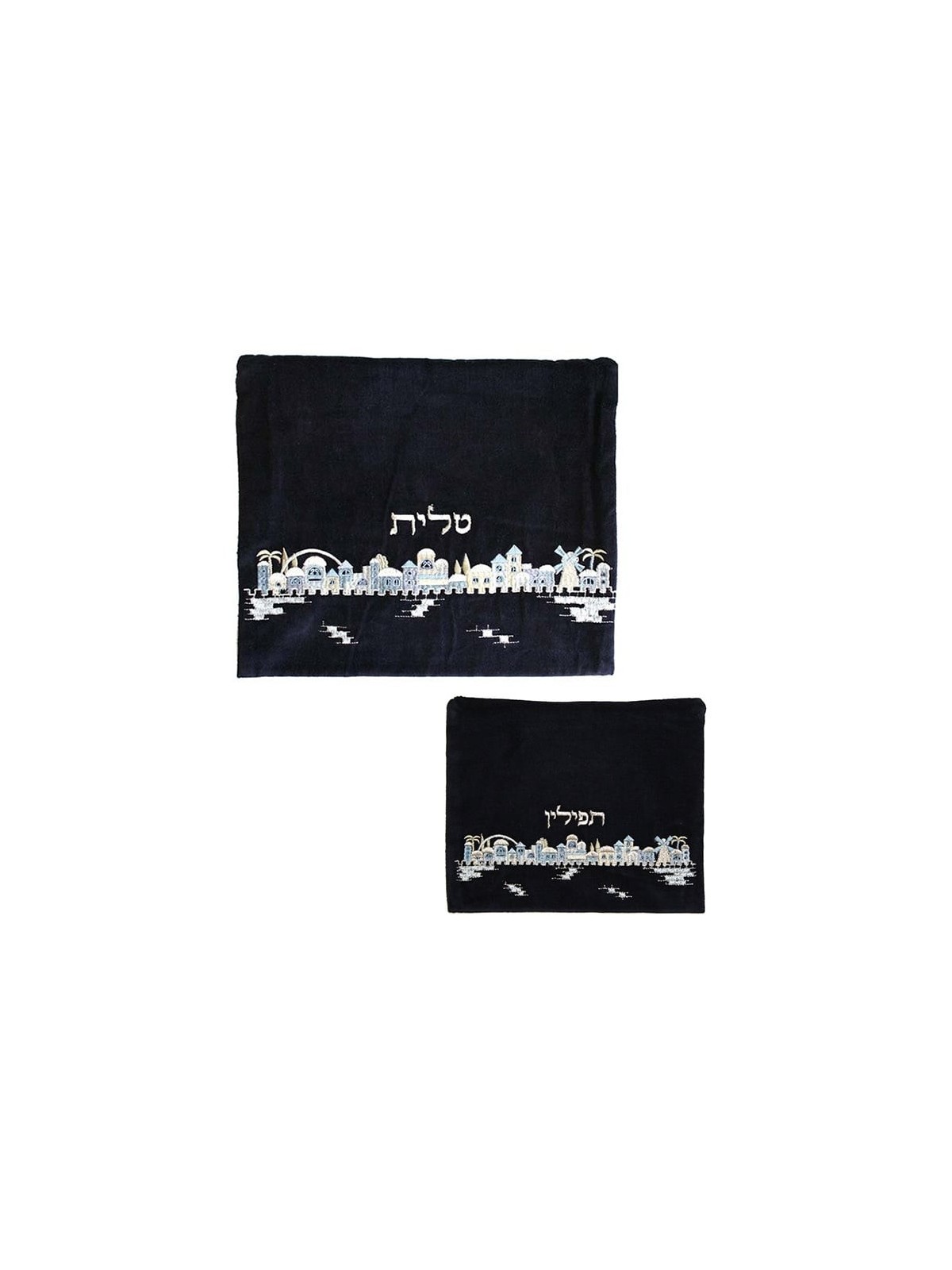 Yair Emanuel Velvet Embroidered Tallit and Tefillin Bag - Jerusalem in