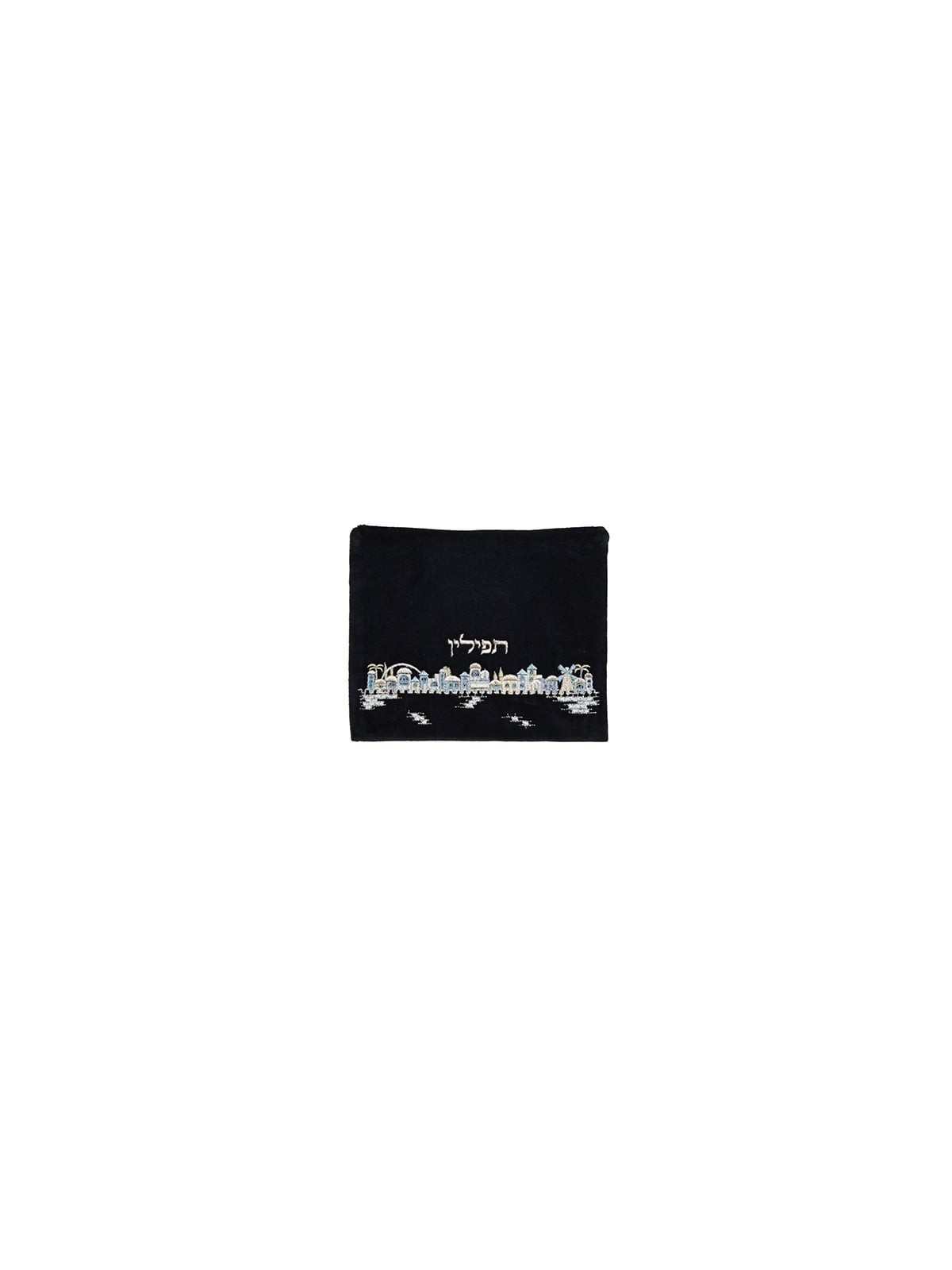 Yair Emanuel Velvet Embroidered Tallit and Tefillin Bag - Jerusalem in