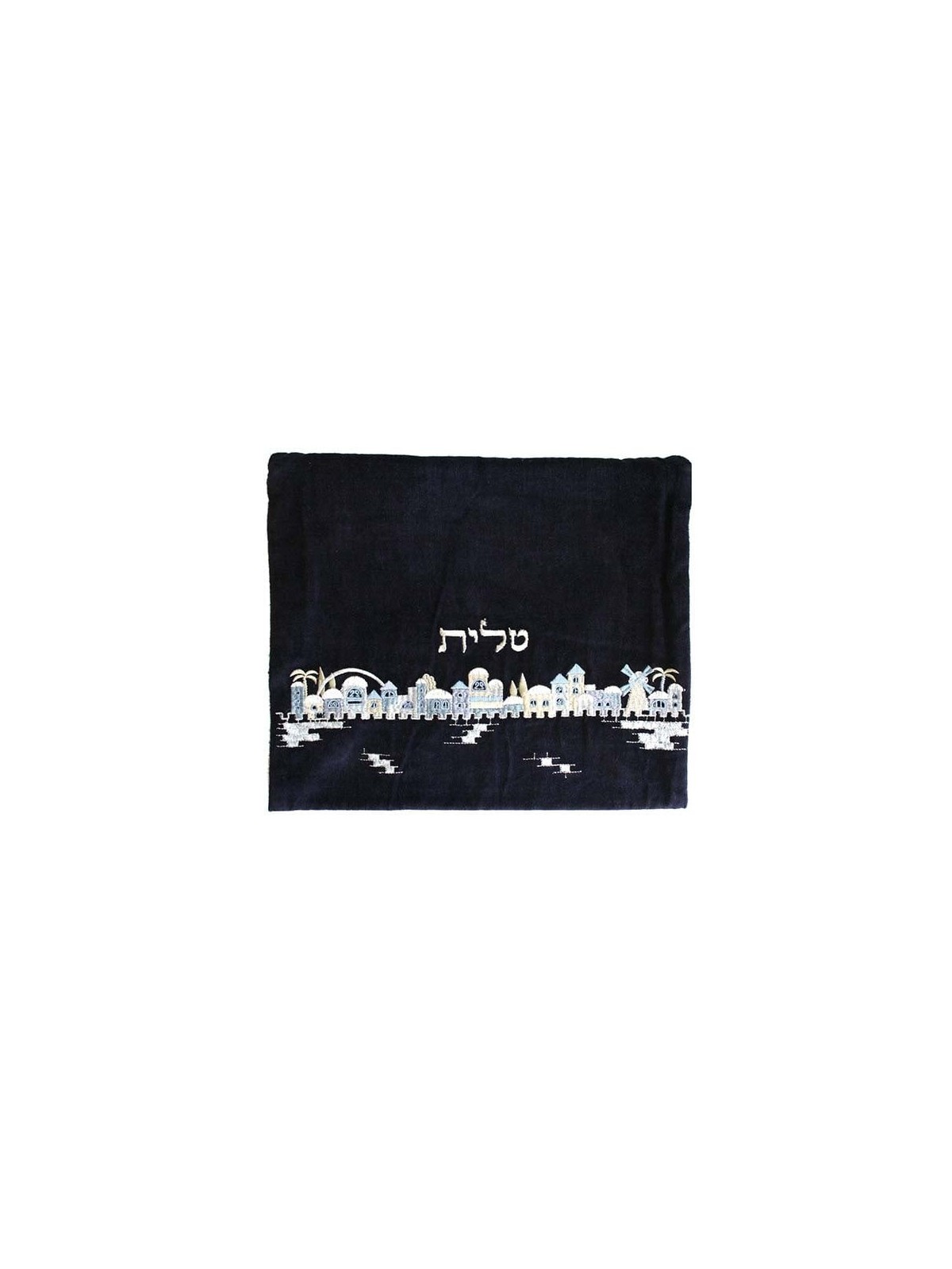 Yair Emanuel Velvet Embroidered Tallit and Tefillin Bag - Jerusalem in