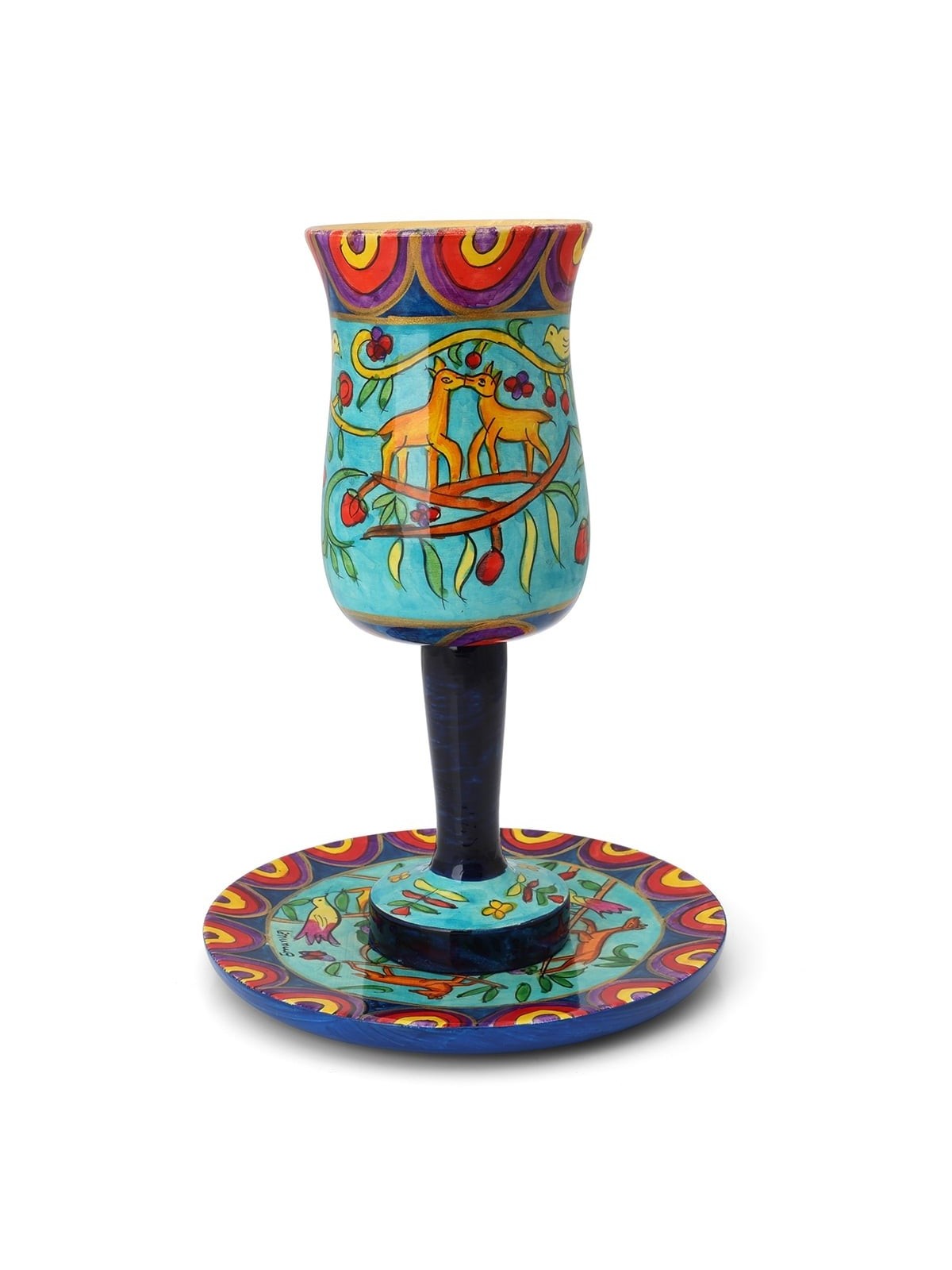 Yair Emanuel Large Stemmed Kiddush Cup and Saucer - Oriental