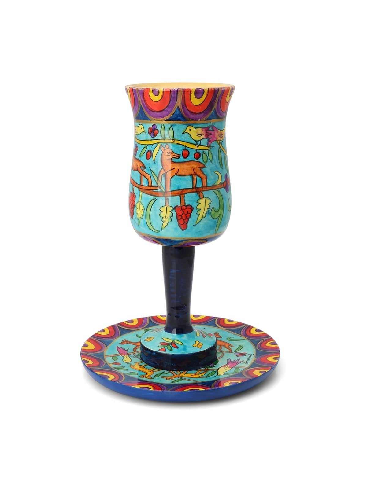 Yair Emanuel Large Stemmed Kiddush Cup and Saucer - Oriental