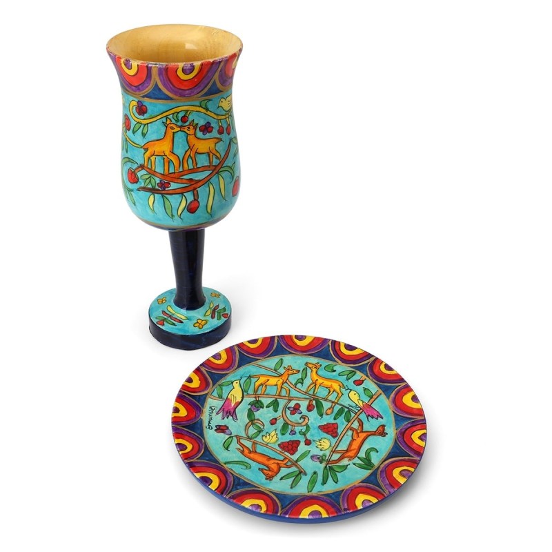 Yair Emanuel Large Stemmed Kiddush Cup and Saucer - Oriental