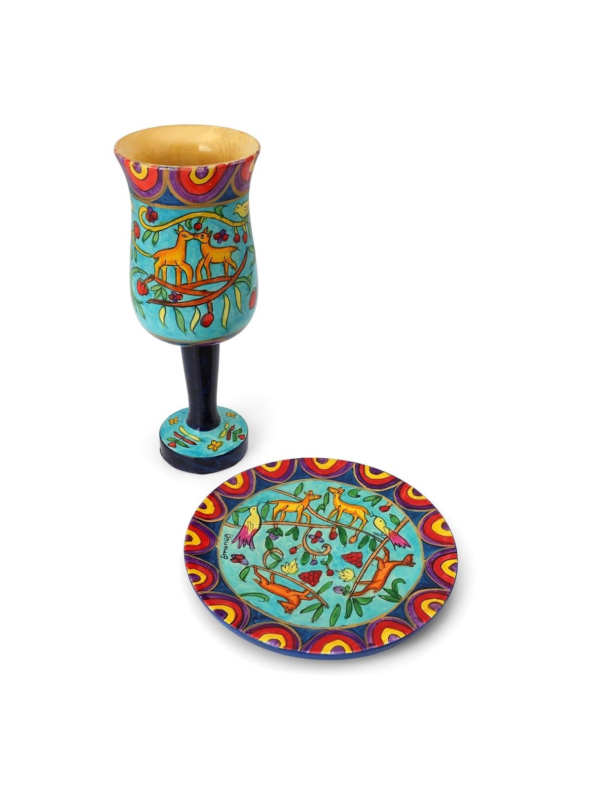 Yair Emanuel Large Stemmed Kiddush Cup and Saucer - Oriental