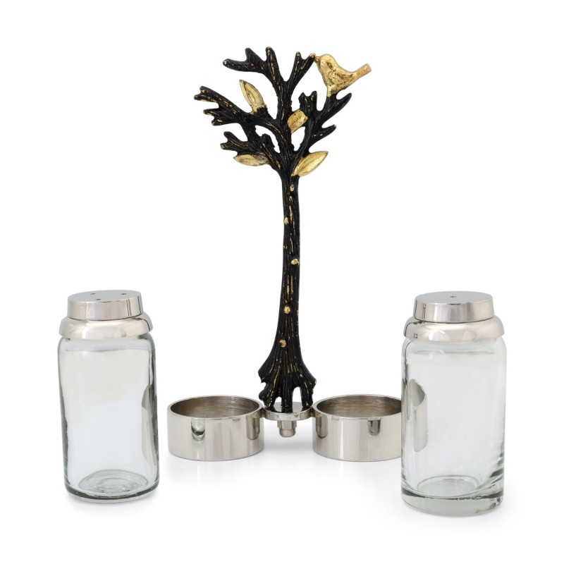 Glass Salt and Pepper Pots in Tree of Life Stand by Yair Emanuel