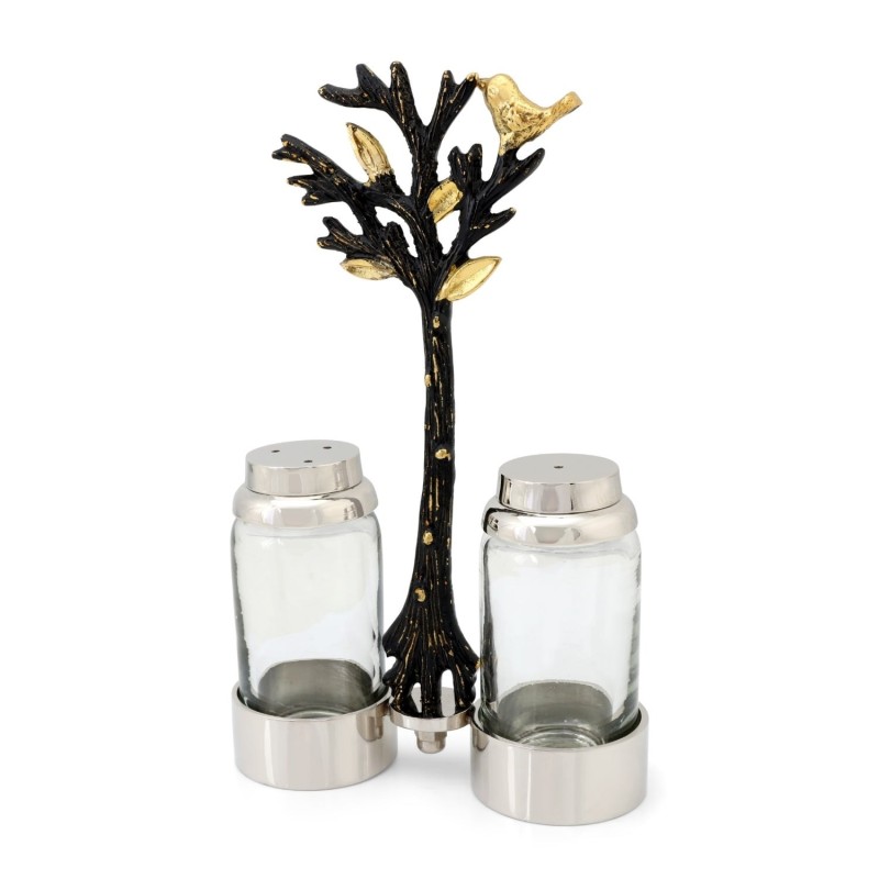 Glass Salt and Pepper Pots in Tree of Life Stand by Yair Emanuel