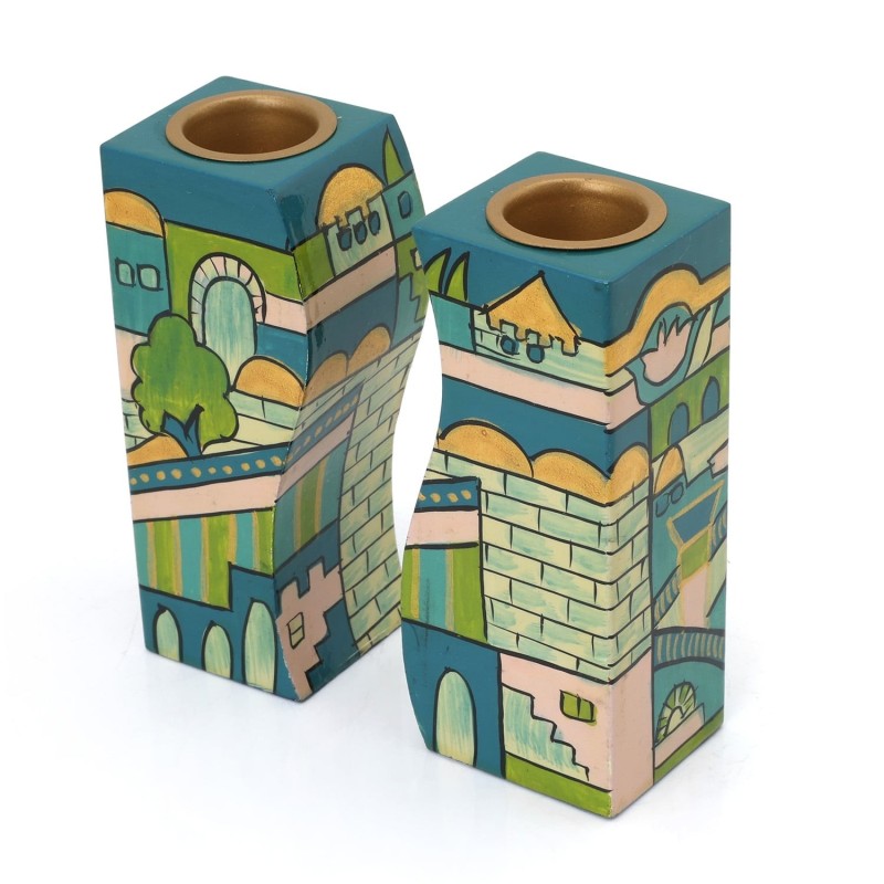 Yair Emanuel Fitted Candlesticks - Jerusalem Blue