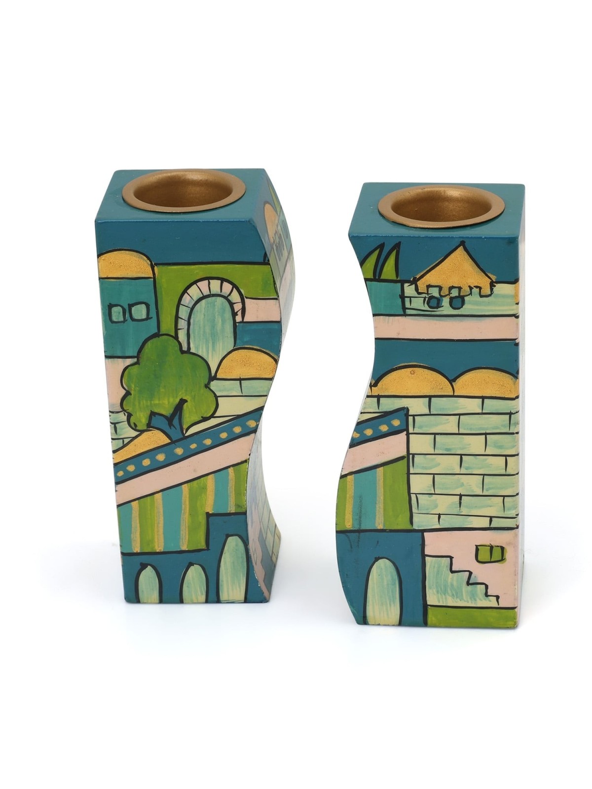 Yair Emanuel Fitted Candlesticks - Jerusalem Blue