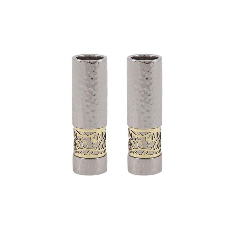 Yair Emanuel Hammered Anodized Aluminium Pomegranate & Floral Cylinder