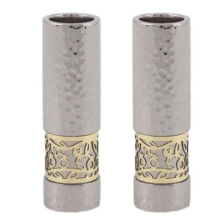 Yair Emanuel Hammered Anodized Aluminium Pomegranate & Floral Cylinder