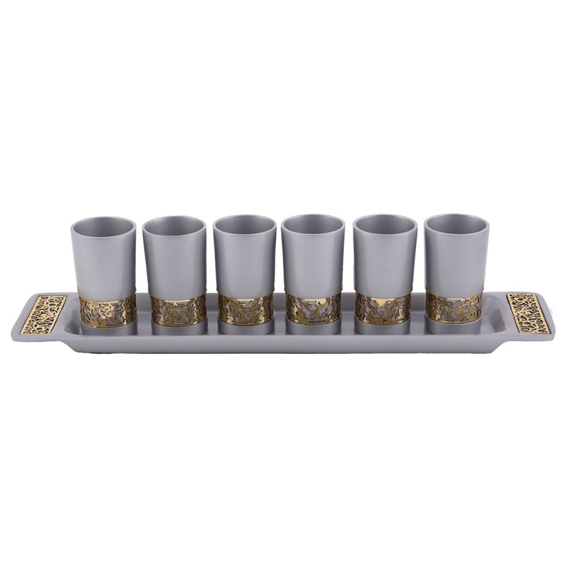 Yair Emanuel Multicolored Pomegranate Small Kiddush Cup Set with Tray