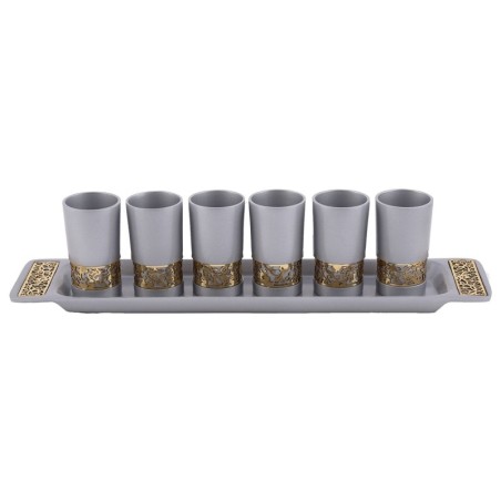 Yair Emanuel Multicolored Pomegranate Small Kiddush Cup Set with Tray