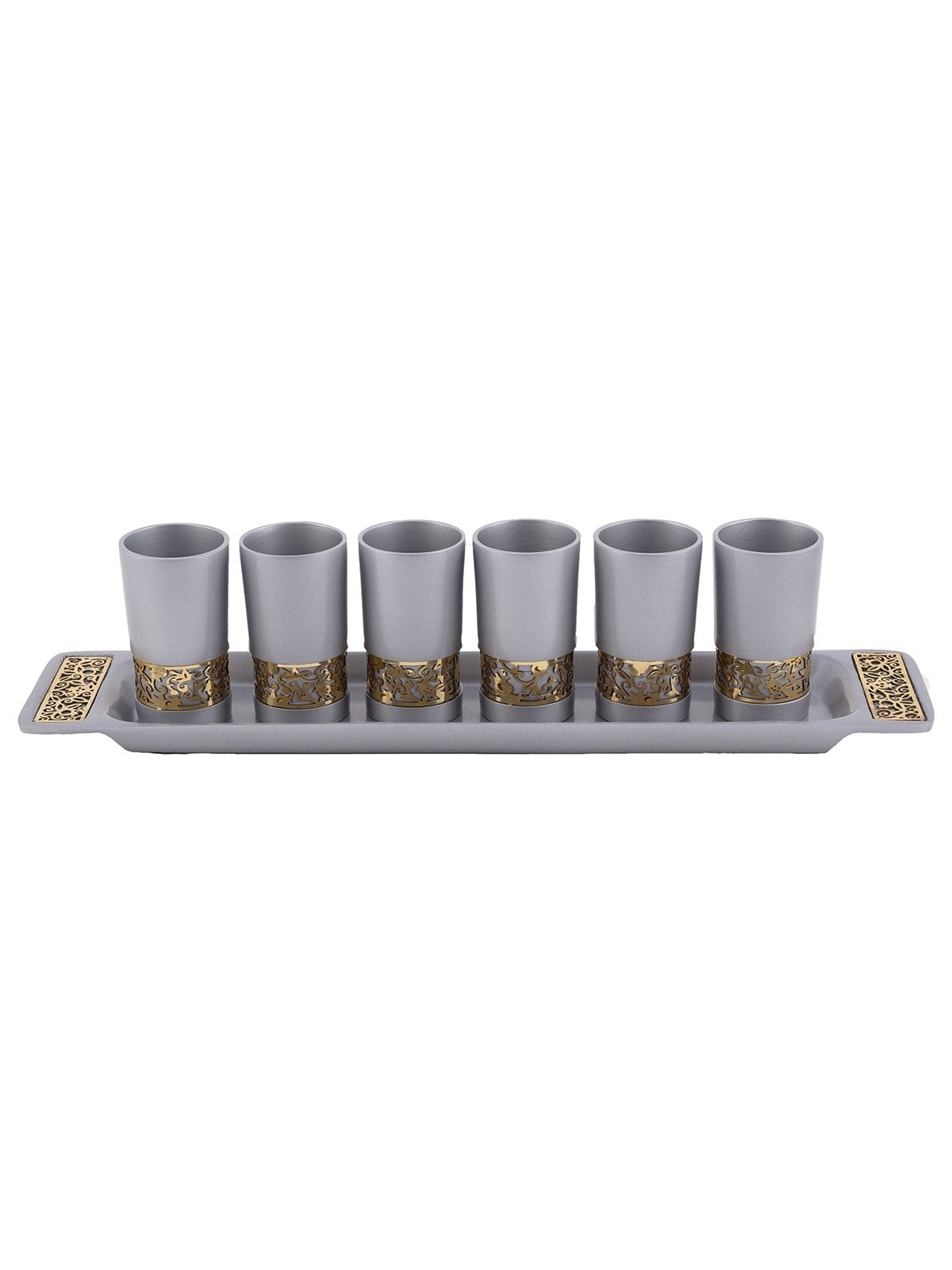 Yair Emanuel Multicolored Pomegranate Small Kiddush Cup Set with Tray