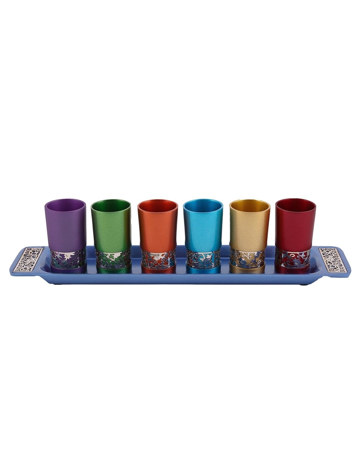 Yair Emanuel Multicolored Pomegranate Small Kiddush Cup Set with Tray