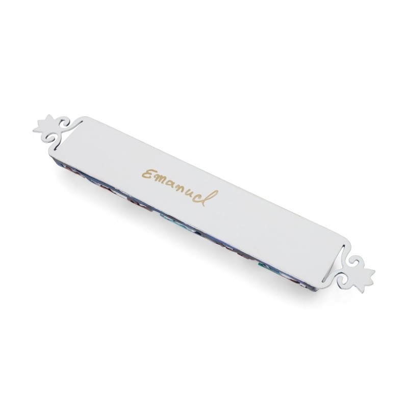 Yair Emanuel Laser Cut Hand Painted Metal Mezuzah - Pomegranate Branch