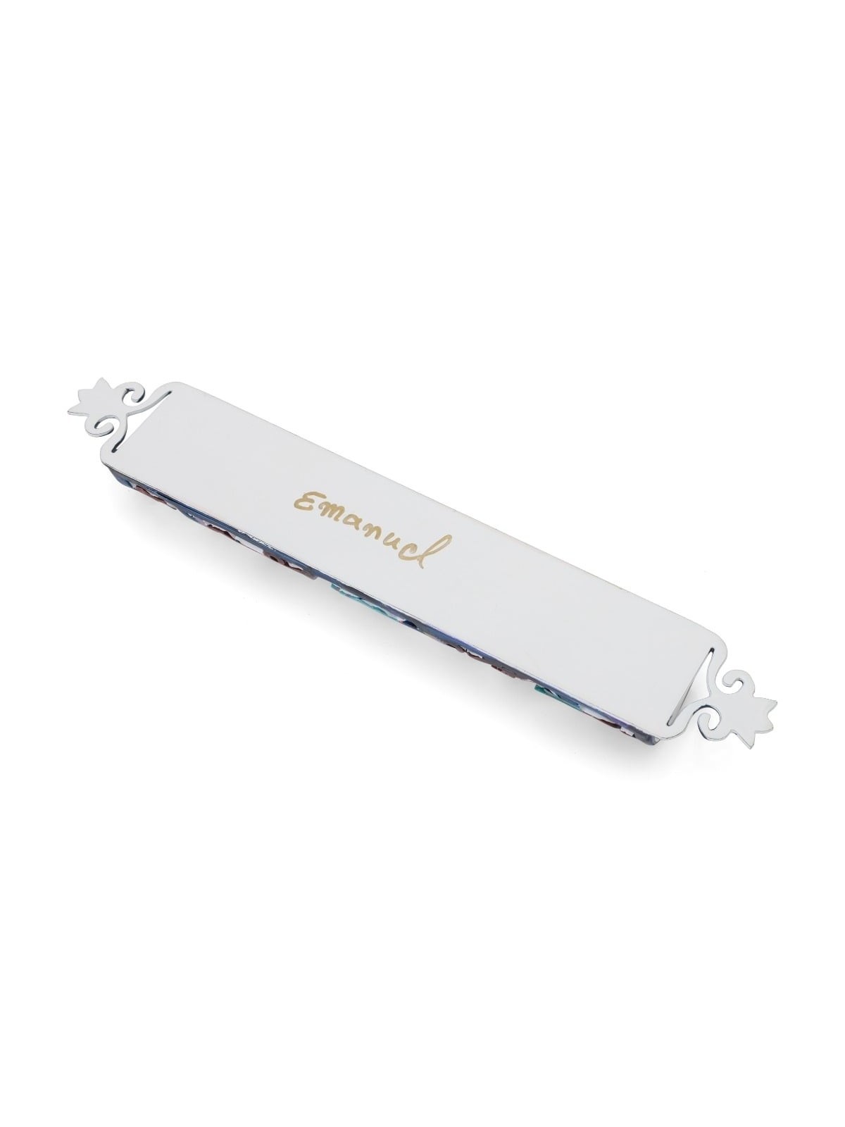 Yair Emanuel Laser Cut Hand Painted Metal Mezuzah - Pomegranate Branch