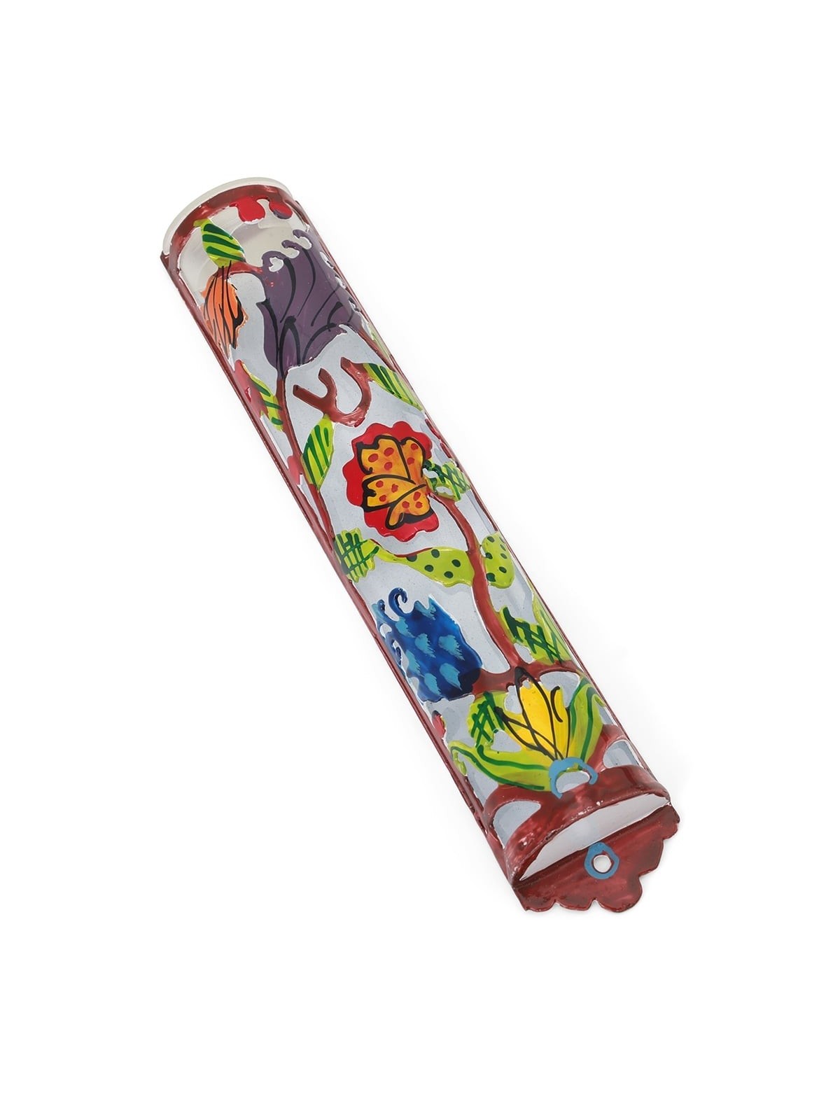 Yair Emanuel Laser Cut Hand Painted Metal Mezuzah - Flowers