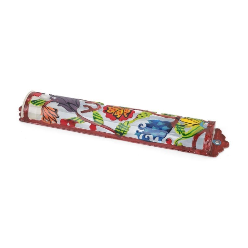 Yair Emanuel Laser Cut Hand Painted Metal Mezuzah - Flowers