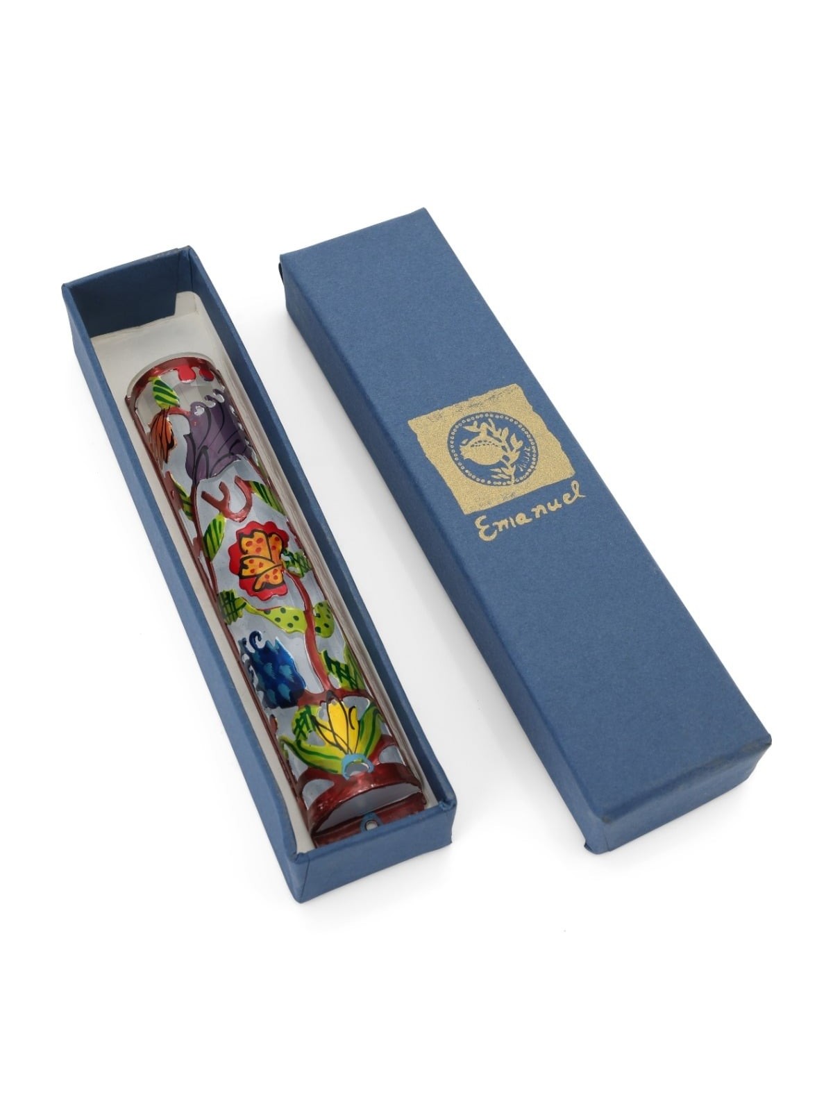 Yair Emanuel Laser Cut Hand Painted Metal Mezuzah - Flowers