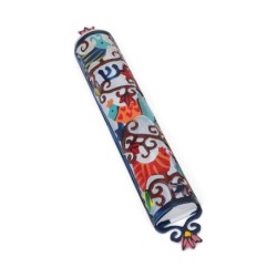 Yair Emanuel Laser Cut Hand Painted Metal Mezuzah - Birds