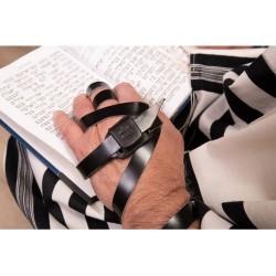 Black Leather Magnetic Tefillin Hand Strap Holder | Tefillin Parts