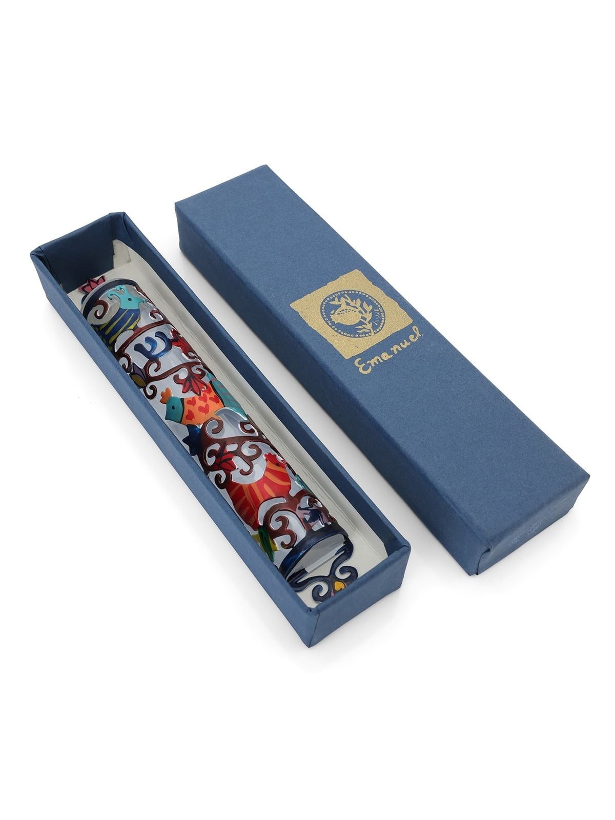 Yair Emanuel Laser Cut Hand Painted Metal Mezuzah - Birds