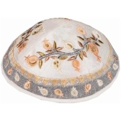 Yair Emanuel Embroidered Silk Kippah - Pomegranates